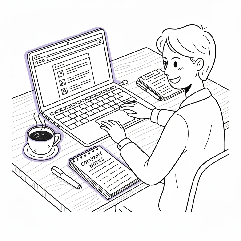 Person recherchiert Unternehmen vor Bewerbungsgespräch am Laptop