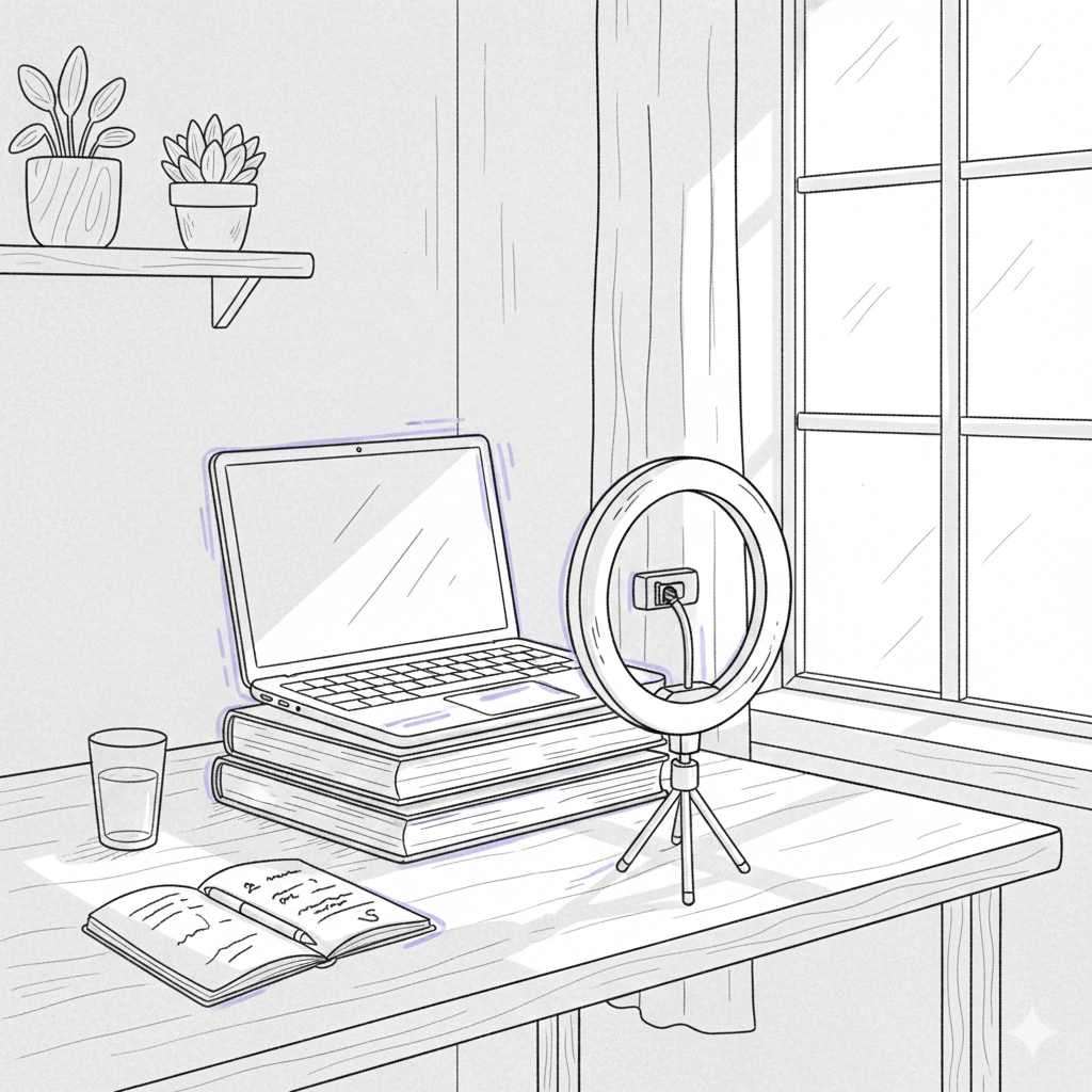 Video Interview Setup mit professioneller Beleuchtung und Kamera