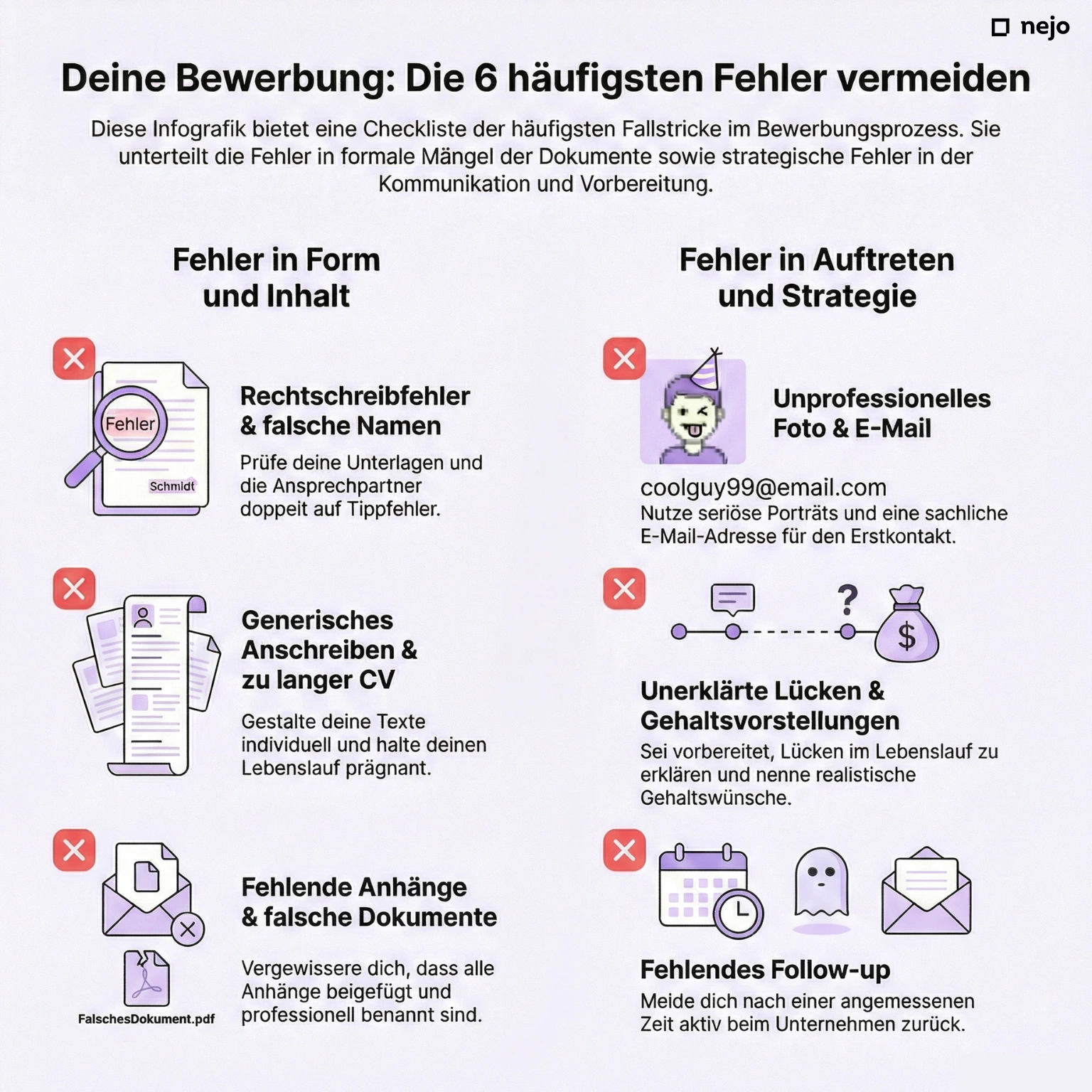 Infografik: Die 10 häufigsten Bewerbungsfehler als visuelle Checkliste