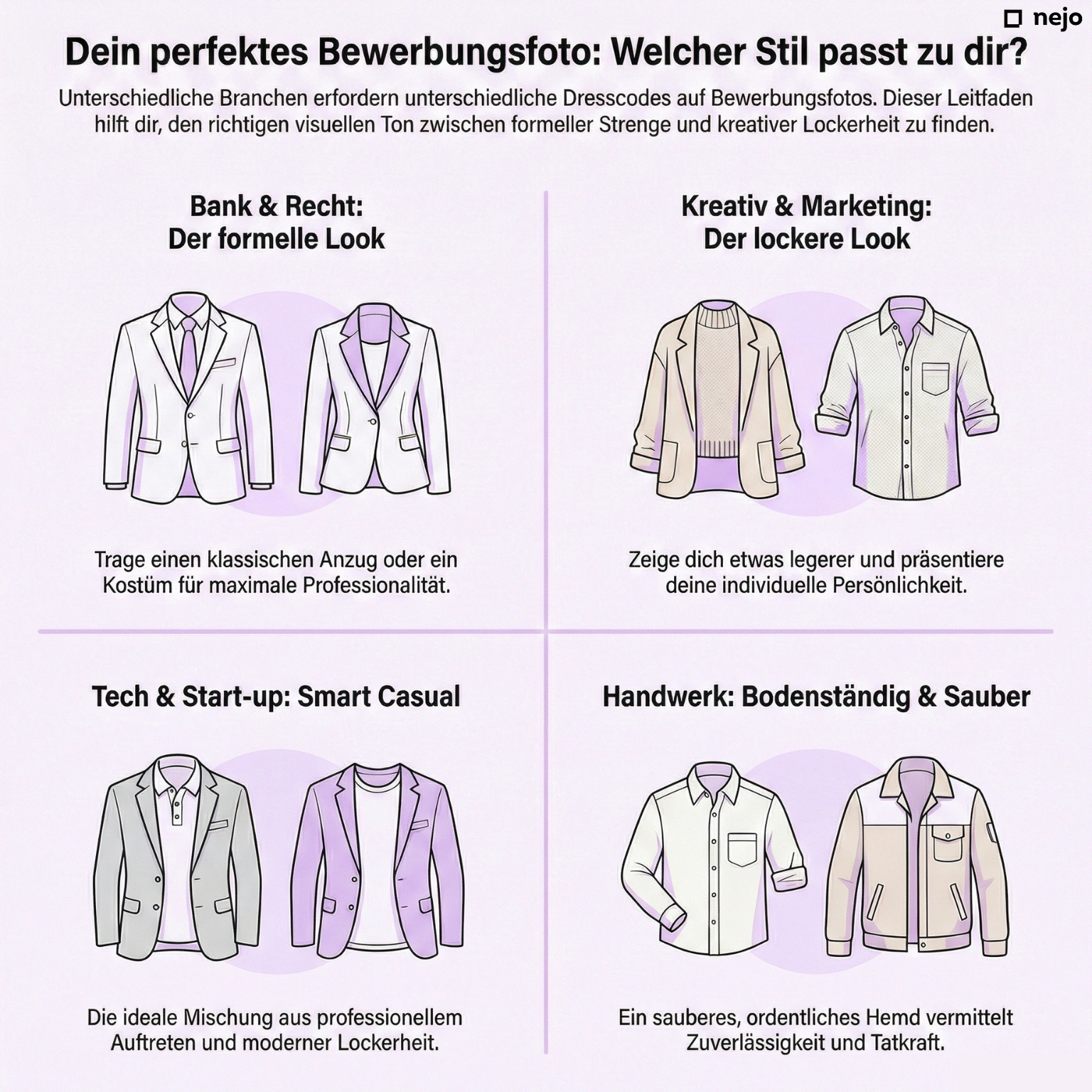 Collage verschiedener Bewerbungsfotos nach Branche: Bank, Marketing, Tech, Handwerk