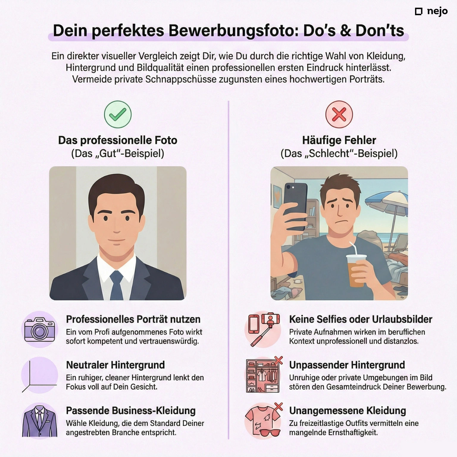 Vergleich zwischen gutem und schlechtem Bewerbungsfoto nebeneinander