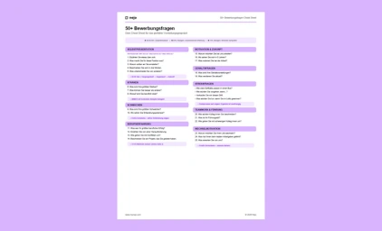 Vorschau des Bewerbungsfragen Cheat Sheets mit STAR-Methode und Vorbereitungs-Checkliste