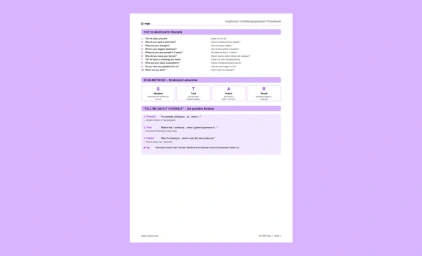 Vorschau des Interview Phrasebooks mit englischen Fragen und Antwort-Phrasen