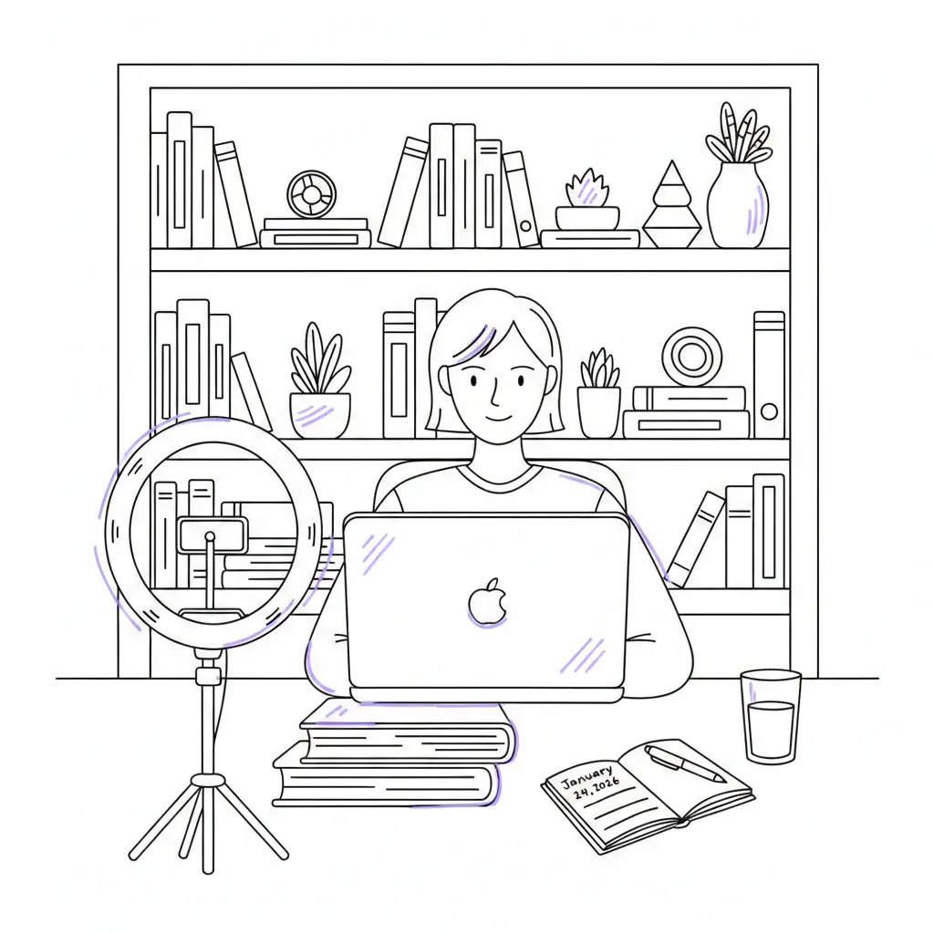 Professionelles Setup für Online-Bewerbungsgespräch mit Kamera, Licht und aufgeräumtem Hintergrund