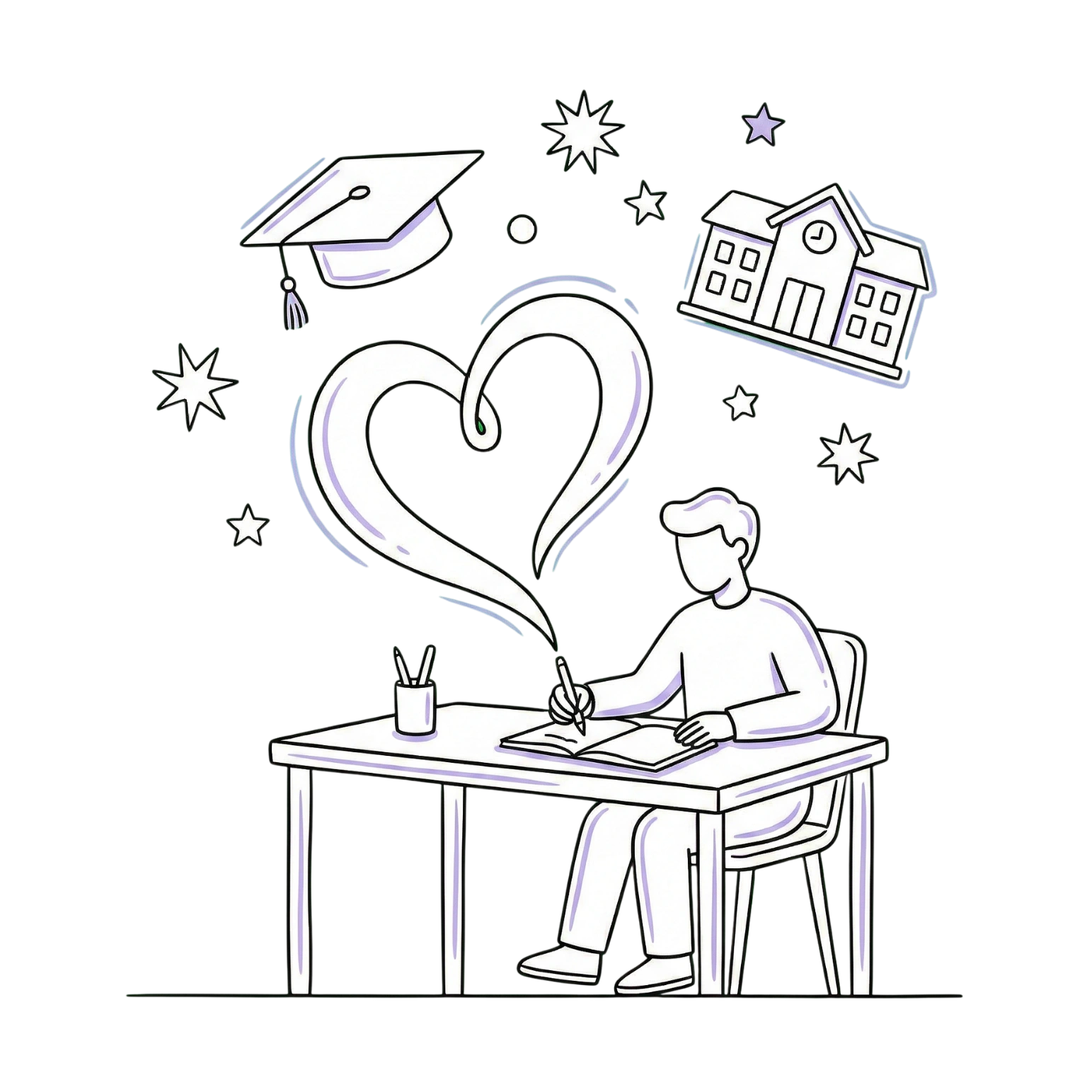 Person schreibt ein Motivationsschreiben am Schreibtisch mit Laptop und Notizbuch