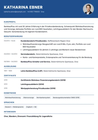 Vorschau der klassischen Lebenslauf-Vorlage für konservative Branchen
