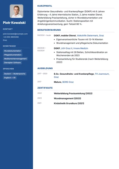 Vorschau der Lebenslauf-Vorlage für Diplomierte Gesundheits- und Krankenpfleger