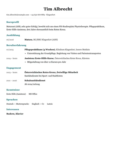 Vorschau der Lebenslauf-Vorlage für die FH-Bewerbung in Österreich