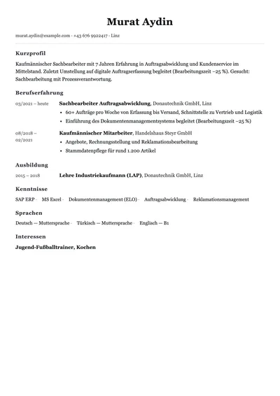 Vorschau der Lebenslauf-Vorlage für Word als Download im docx-Format