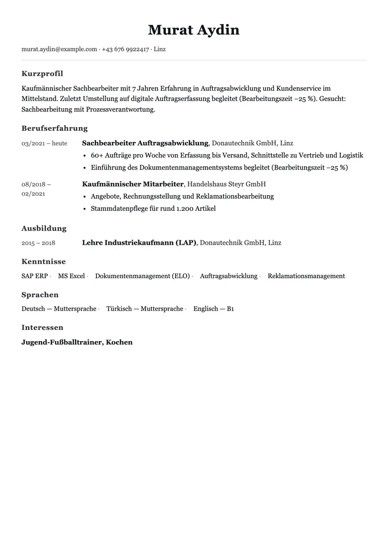 Vorschau der Lebenslauf-Vorlage für Word als Download im docx-Format