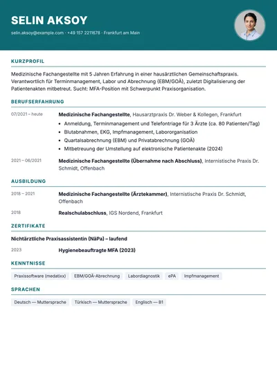 Vorschau der Lebenslauf-Vorlage für Medizinische Fachangestellte mit Abrechnung und Assistenz