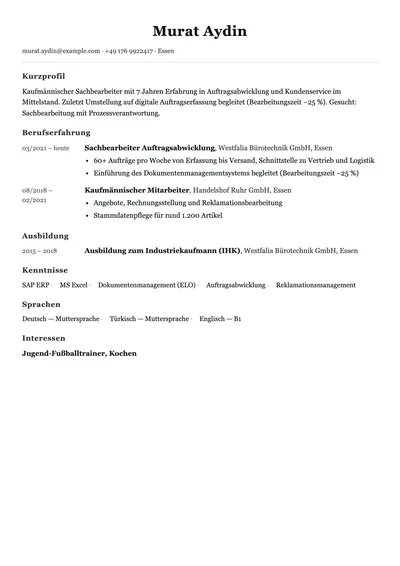 Vorschau der Lebenslauf-Vorlage für Word als Download im docx-Format
