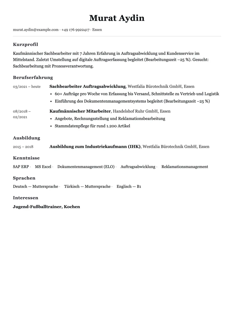 Vorschau der Lebenslauf-Vorlage für Word als Download im docx-Format